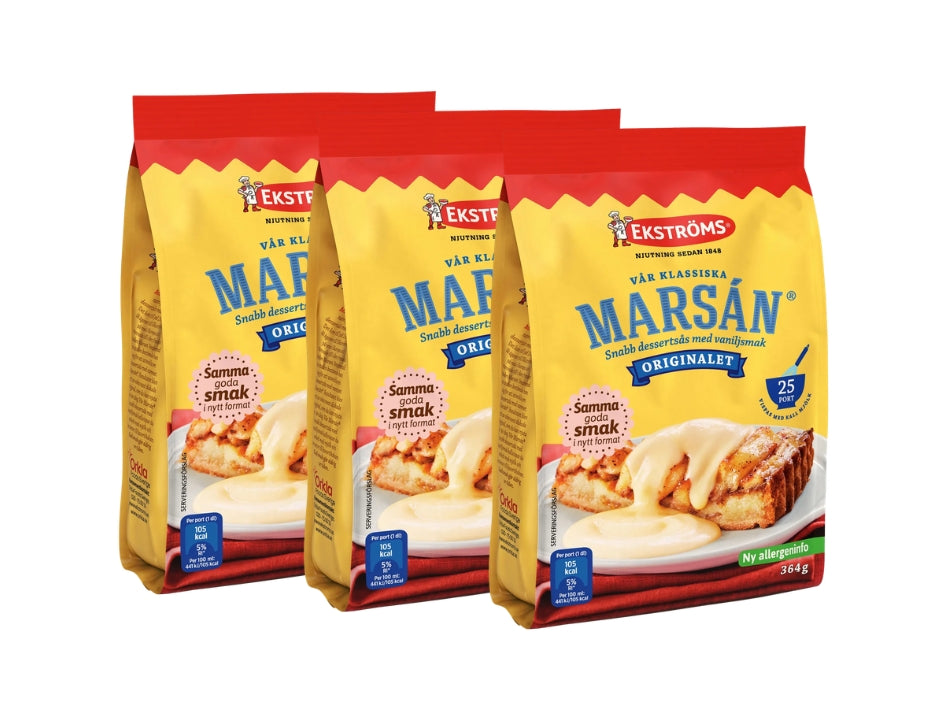 Ekströms Marsán Snabb Dessertsås 25 Portioner 3 × 364g (3 × 12.84 oz) – Authentic Swedish Instant Vanilla Dessert Sauce Mix