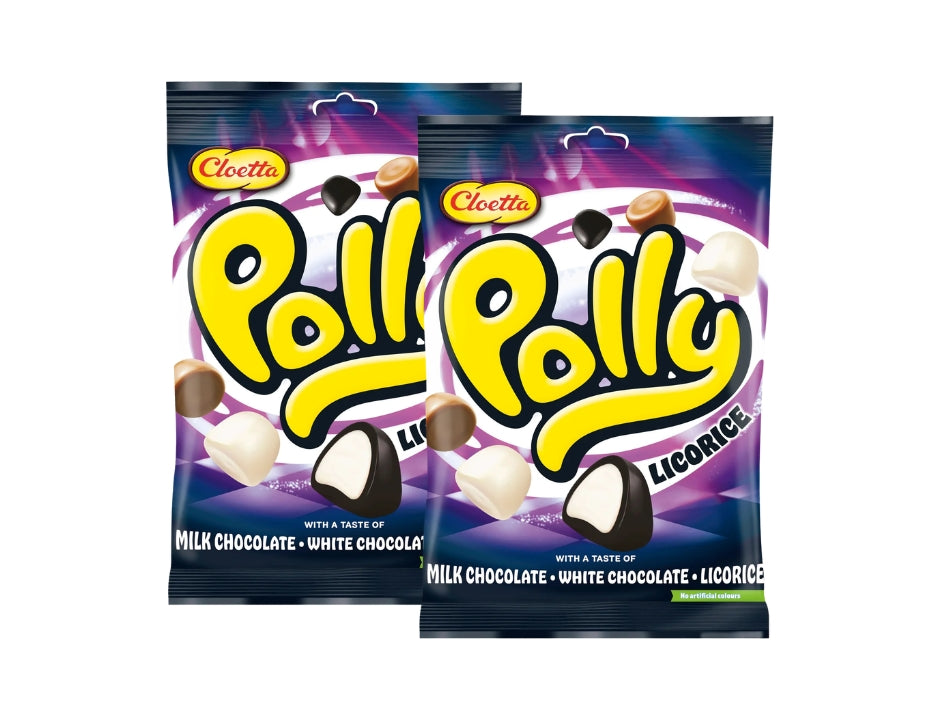 Cloetta Polly Licorice 2 × 150g (2 × 5.29 oz) – Authentic Swedish Chocolate-Coated Licorice Candy