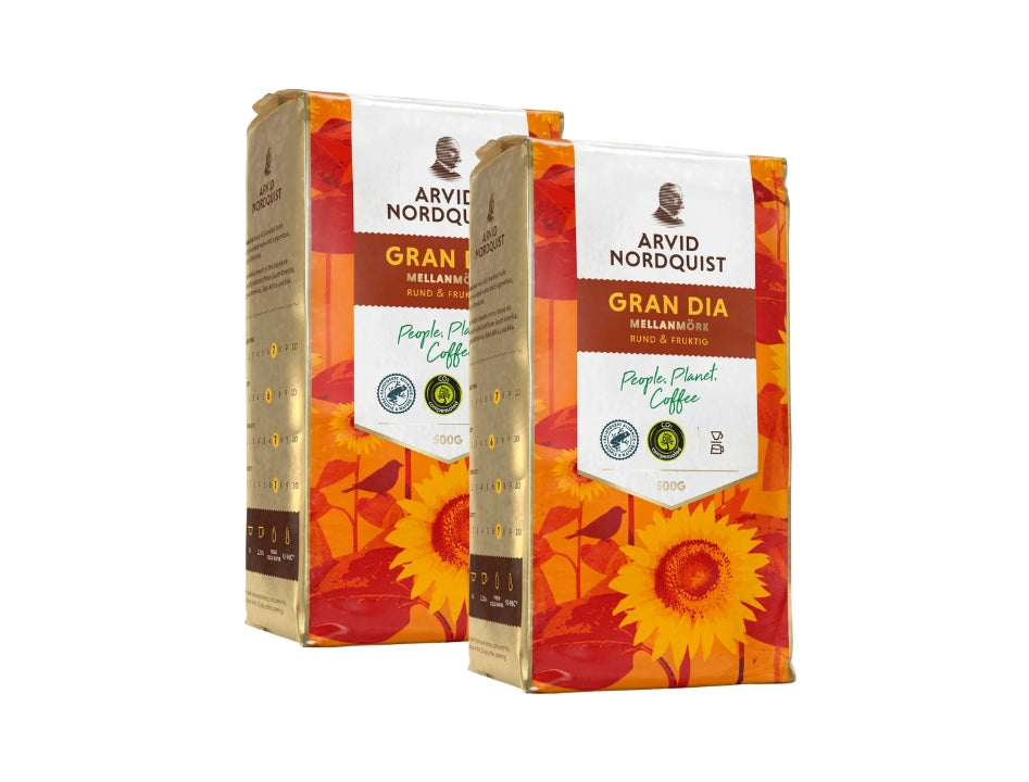 Arvid Nordquist Classic Gran Dia Ground Coffee 2 × 500g (2 × 17.64 oz) – Premium Swedish Medium-Dark Roast 100% Arabica Coffee