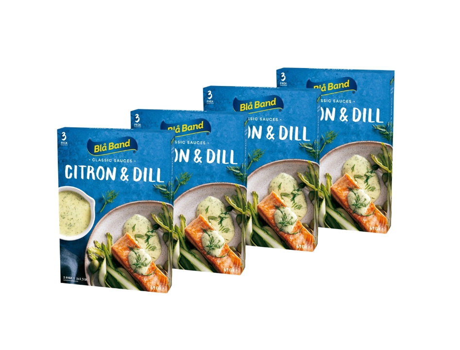 Blå Band Citron & Dillsås 4 × (3 × 2.5dl / 8.45 fl oz) – Authentic Swedish Lemon & Dill Sauce Mix