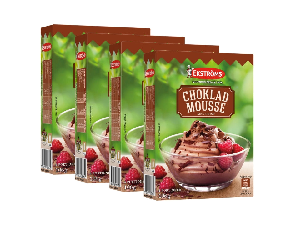Ekströms Chokladmousse med Crisp 4 Portioner 4 × 106g (4 × 3.74 oz) – Authentic Swedish Chocolate Mousse Mix with Crisp