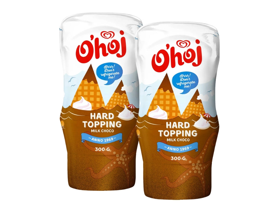 2 x O'hoj Hard Topping Milk Chocolate 300g (10.58 oz) – Swedish Magic Chocolate Shell for Ice Cream