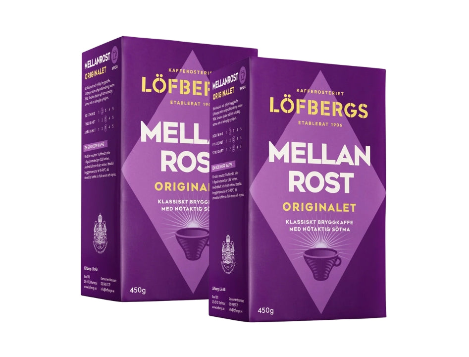 Löfbergs Bryggkaffe Mellanrost Original 2 × 450g (2 × 15.87 oz) – Authentic Swedish Medium Roast 100% Arabica Ground Coffee