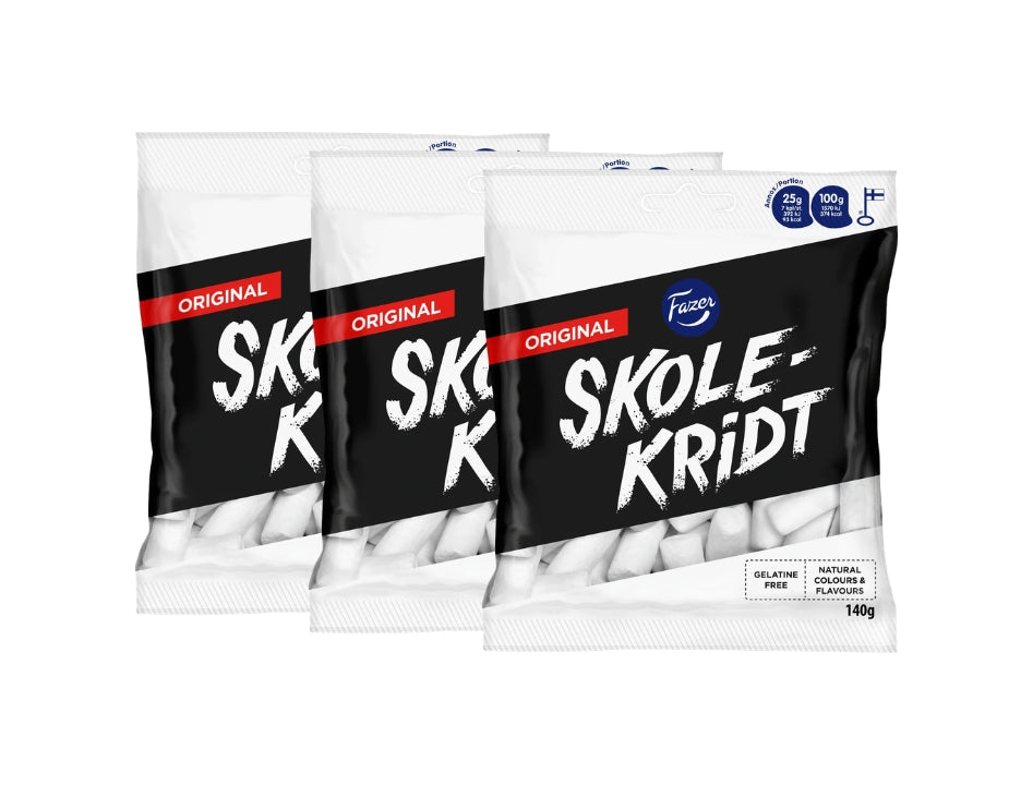 Fazer Skolkritor 3 × 140g (3 × 4.94 oz) – Authentic Swedish Liquorice Candy with Peppermint Filling