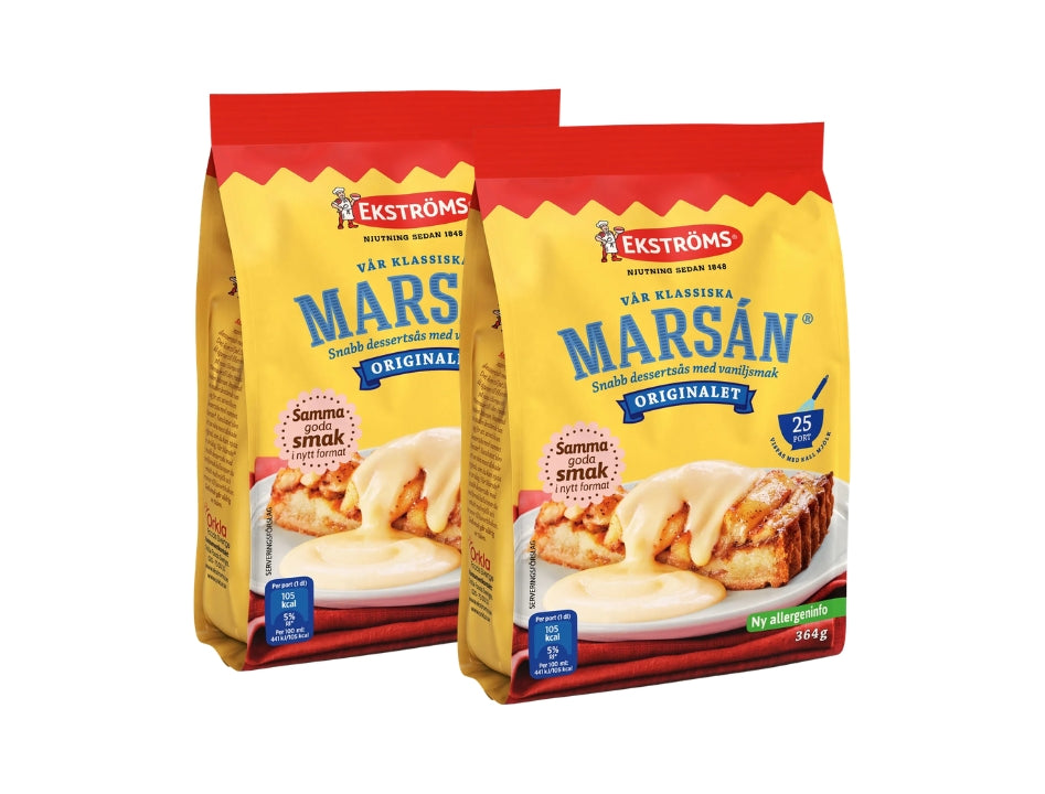 Ekströms Marsán Snabb Dessertsås 25 Portioner 2 × 364g (2 × 12.84 oz) – Authentic Swedish Instant Vanilla Dessert Sauce Mix
