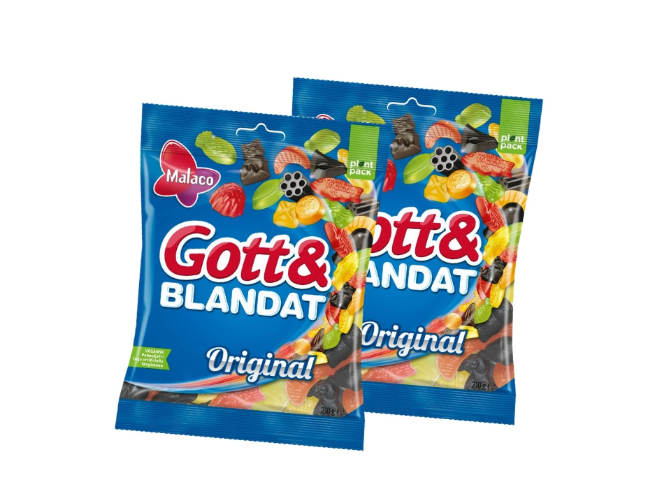 Malaco Gott & Blandat Original Candy 2 × 210g (2 × 7.41 oz) – Authentic Swedish Fruit & Licorice Gummies
