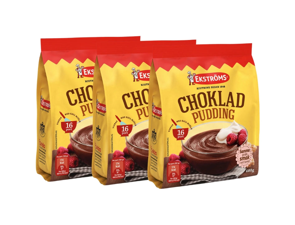 Ekströms Chokladpudding 16 Portioner 3 × 480g (3 × 16.93 oz) – Authentic Swedish Chocolate Pudding Mix
