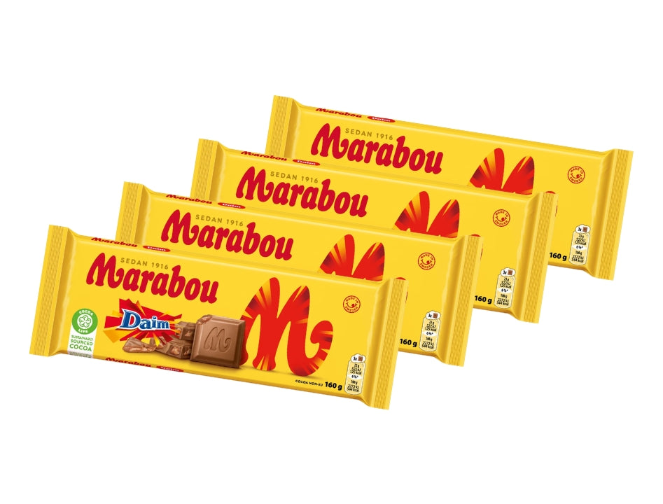 Marabou Chokladkaka Daim 4 × 160g (4 × 5.64 oz) – Authentic Swedish Milk Chocolate with Crunchy Daim Caramel