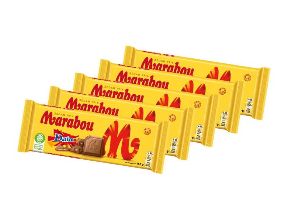 Marabou Chokladkaka Daim 5 × 160g (5 × 5.64 oz) – Authentic Swedish Milk Chocolate with Crunchy Daim Caramel