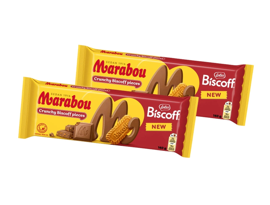 Marabou Chokladkaka Biscoff 2 × 160g (2 × 5.64 oz) – Authentic Swedish Milk Chocolate with Lotus Biscoff Biscuits