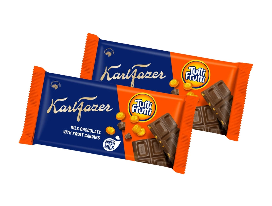 2 × Fazer Chokladkaka Tuttifrutti 145g – Finnish Milk Chocolate with Tutti Frutti Candy Pieces