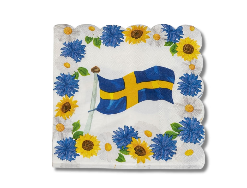 Swedish Summer Paper Napkins – 16-Pack | Swedish Flag Design for Midsummer, National Day & Graduation Celebrations