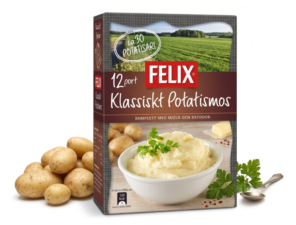 3 x Felix Classic Mashed Potatoes 12 Portions 444g (15.66 oz) – Authentic Swedish Instant Potato Mash