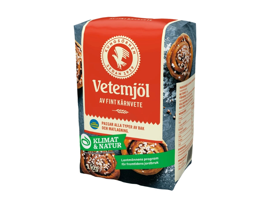 Kungsörnen Kärnvetemjöl 1kg – Swedish all-purpose wheat flour made from Swedish-grown winter wheat
