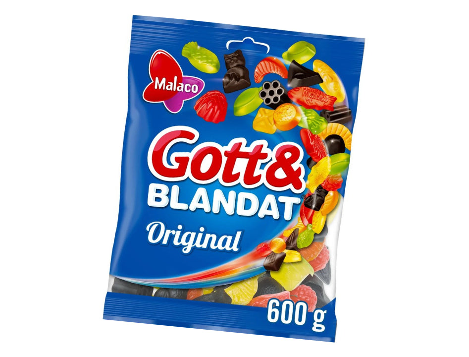 Malaco Gott & Blandat Original 600g large Swedish candy bag with fruity wine gums salty liquorice and revolverlakrits