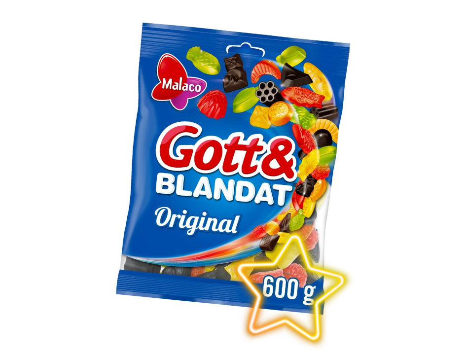 Malaco Gott & Blandat Original 600g large Swedish candy bag with fruity wine gums salty liquorice and revolverlakrits