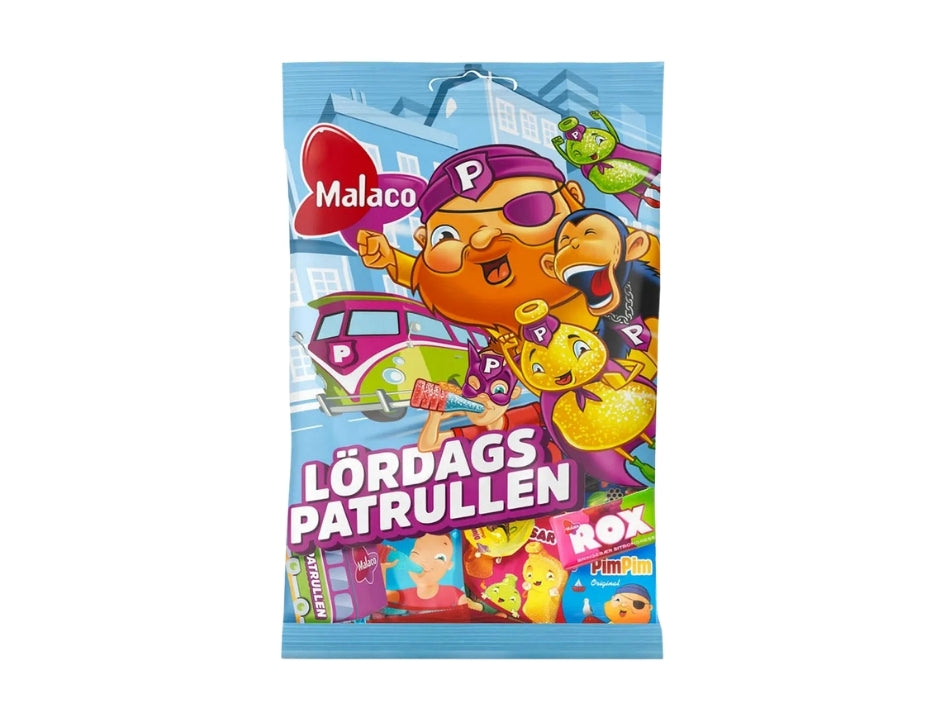 Malaco Lördagspatrullen 155g bag – Swedish Saturday candy mix with PimPim, Djungelvrål and Gott & Blandat

