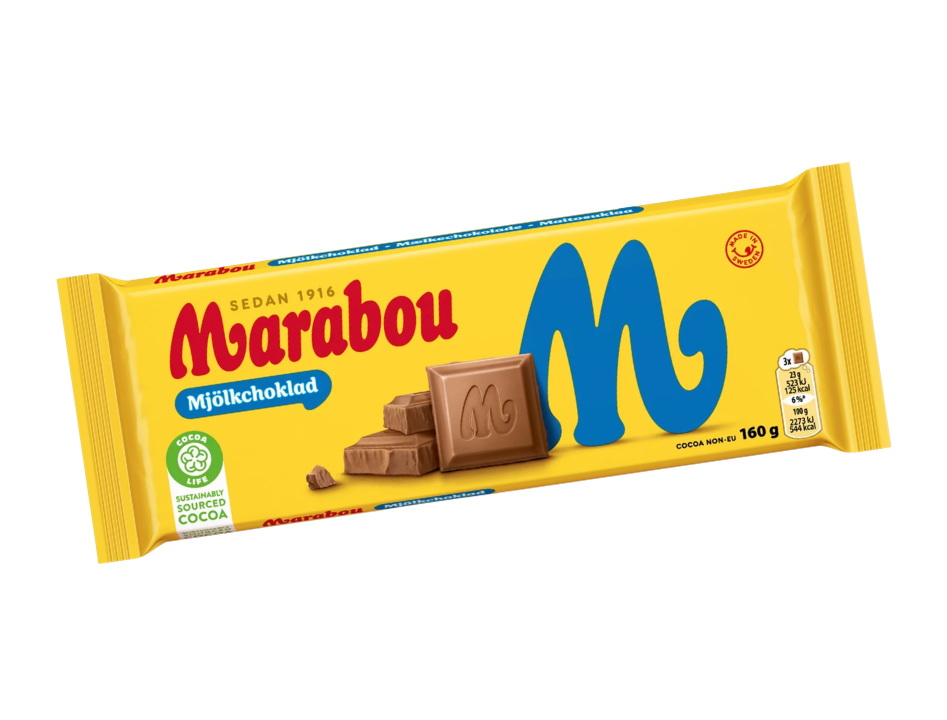Marabou Mjölkchoklad 160g – classic Swedish milk chocolate bar made in Sweden since 1916, included in the Taste of Sweden Box Small
