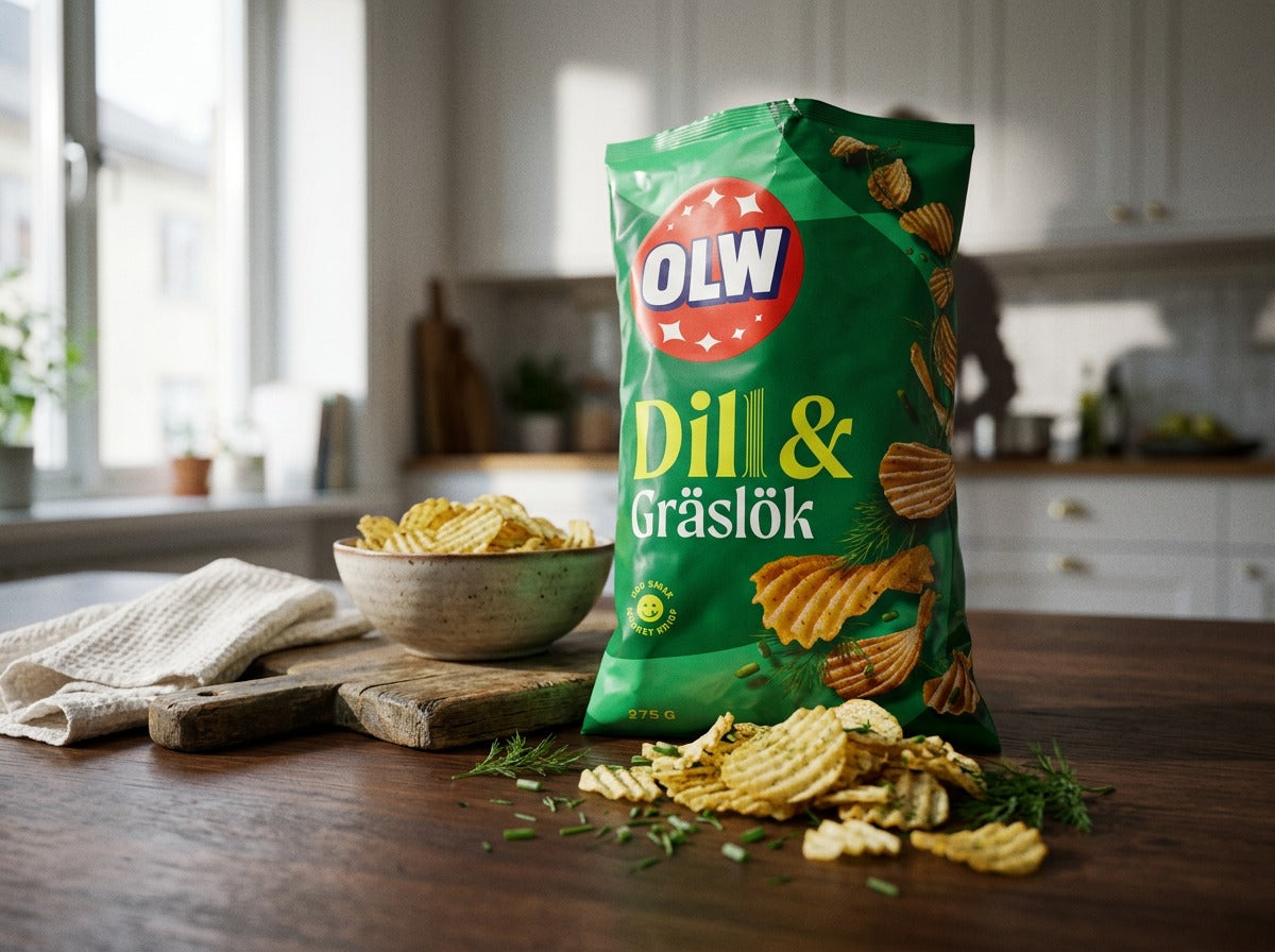 OLW Chips Dill & Gräslök 275g – Swedish Dill & Chive Potato Chips, 9.7 oz