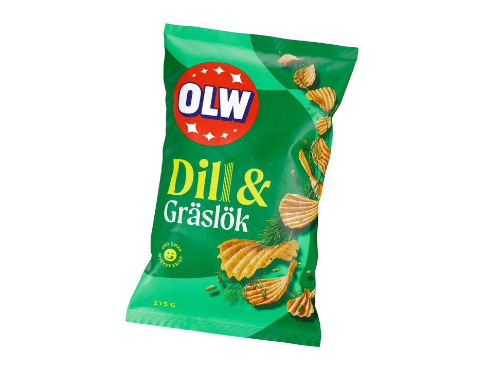 OLW Chips Dill & Gräslök 275g – Swedish Dill & Chive Potato Chips, 9.7 oz