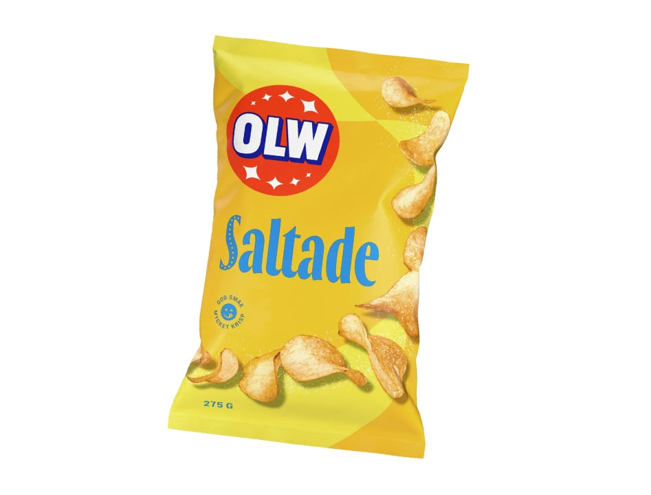 OLW Chips Lättsaltade 275g – Lightly Salted Swedish Potato Chips bag, 9.7 oz