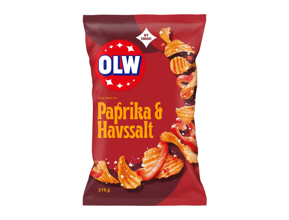 OLW Chips Röd Paprika and Havssalt 275g Swedish ridged potato chips with red paprika and sea salt
