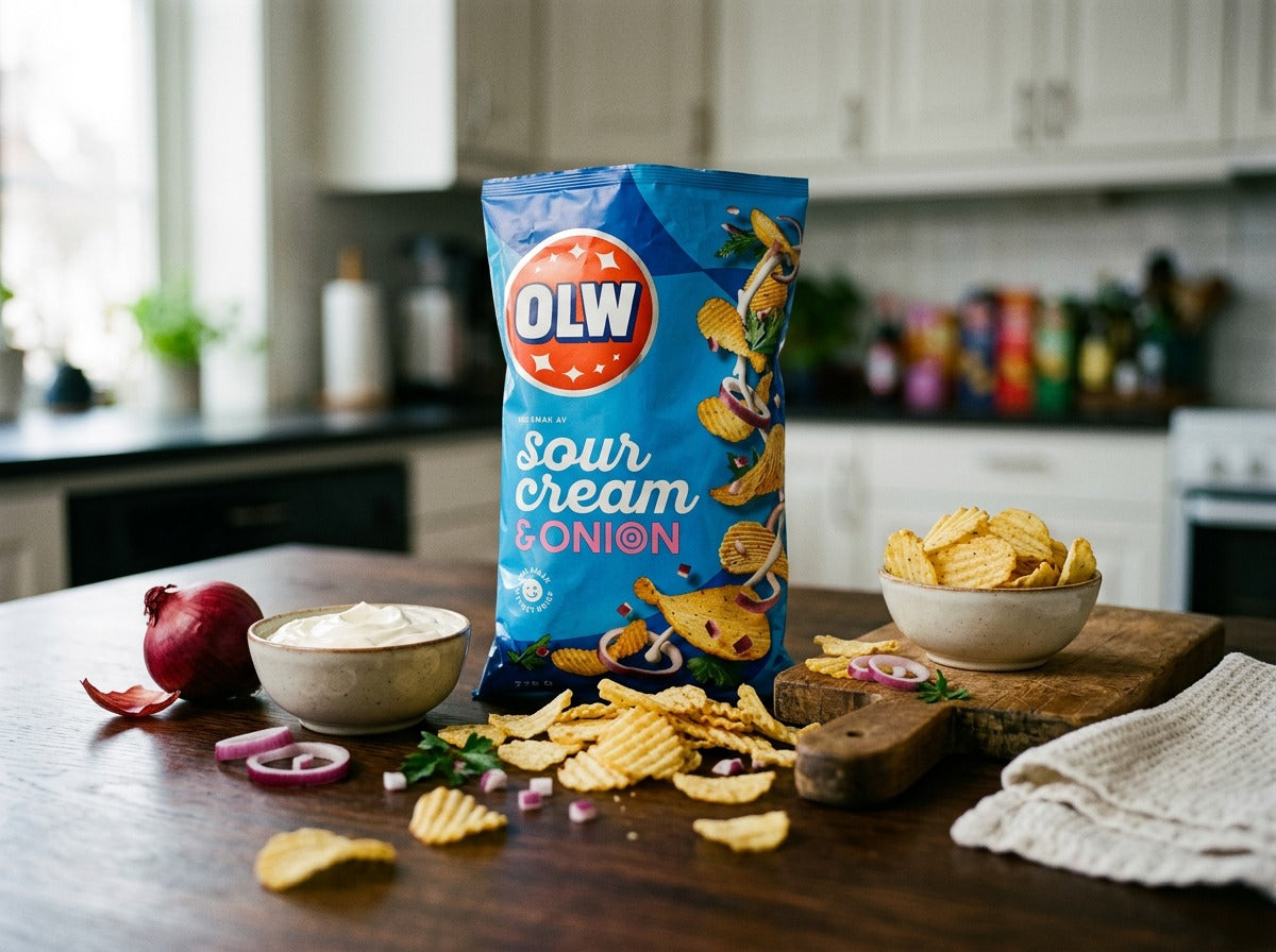 OLW Chips Sourcream & Onion 275g – Swedish Sour Cream & Onion Potato Chips, 9.7 oz