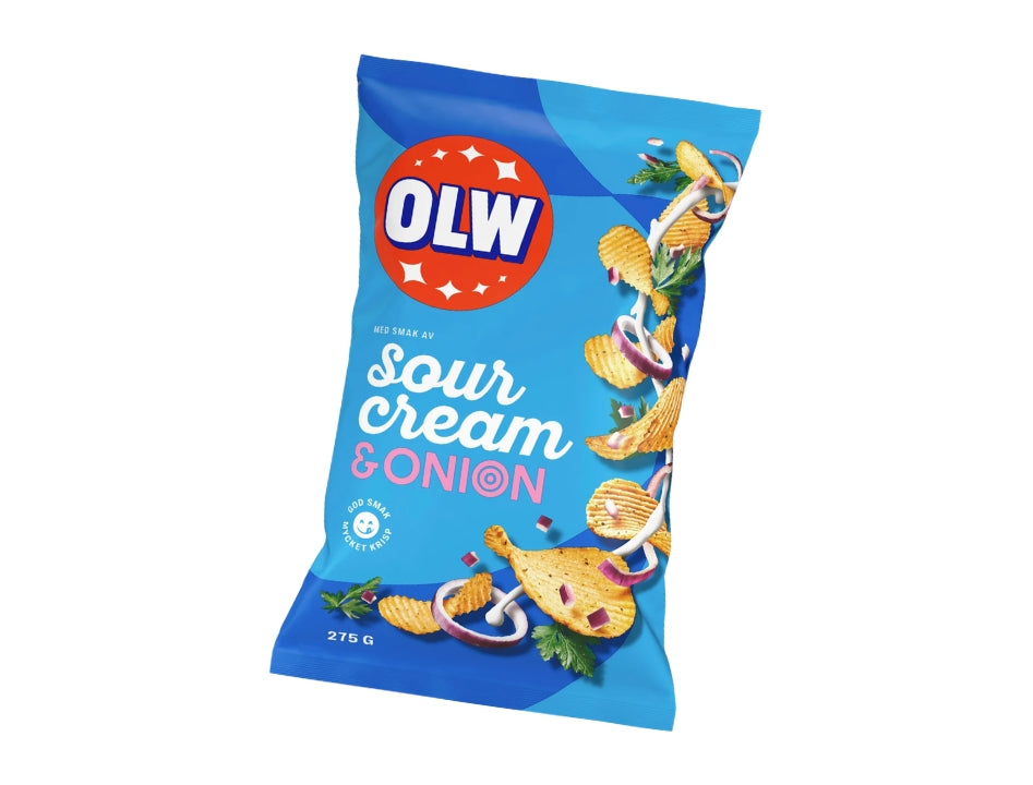OLW Chips Sourcream & Onion 275g – Swedish Sour Cream & Onion Potato Chips, 9.7 oz