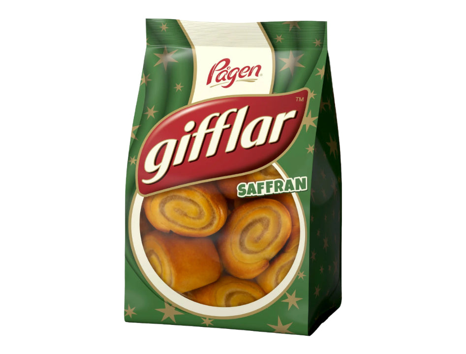Pågen Gifflar Saffran 260g Swedish soft saffron rolls with creamy almond filling for Advent and Christmas fika