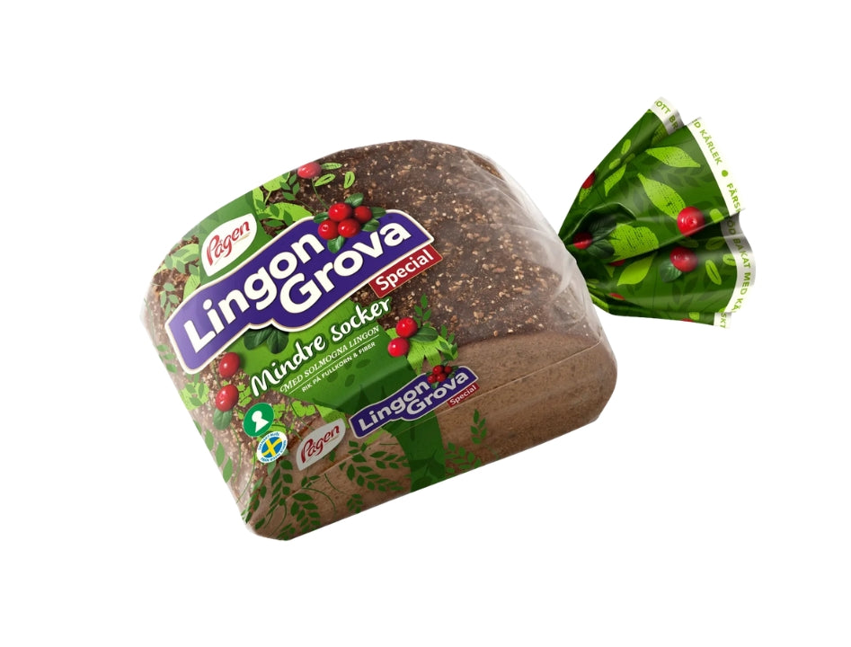 Pågen LingonGrova Special 500g – Swedish whole grain lingonberry bread, soft sliced rye bread with lingonberries and sunflower seeds
