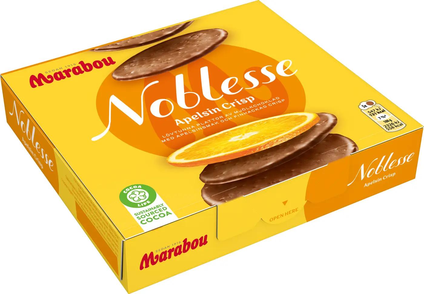 1 Box of Marabou Noblesse apelsin (orange) Crisp 150g (5.29 Oz) - Swedish Milk Chocolate with orange, swedish chocolate, milk chocolate