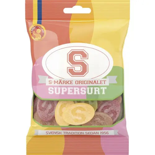 S-Märke Supersurt 80g – Swedish intensely sour chewy candy, included in the Swedish Candy Box Medium
