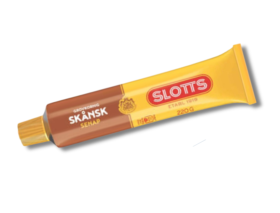 Slotts Skånsk Senap 220g – classic Swedish coarse-ground mustard in tube, sweet and spicy Skåne-style, included in the Taste of Sweden Box Large
