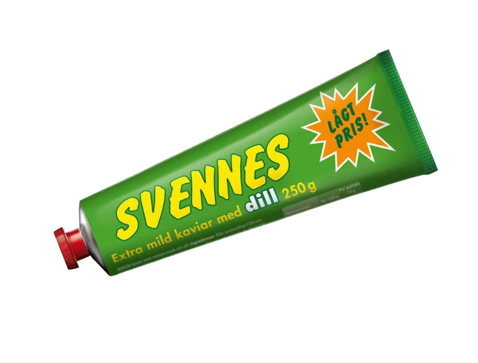 Svennes Kaviar Dill 250g tube – extra mild Swedish smoked fish roe spread with dill from Kungshamn
