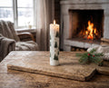 Swedish Advent calendar candle 25cm in ivory white with dark green Christmas trees gold stars and numbers 1 to 24