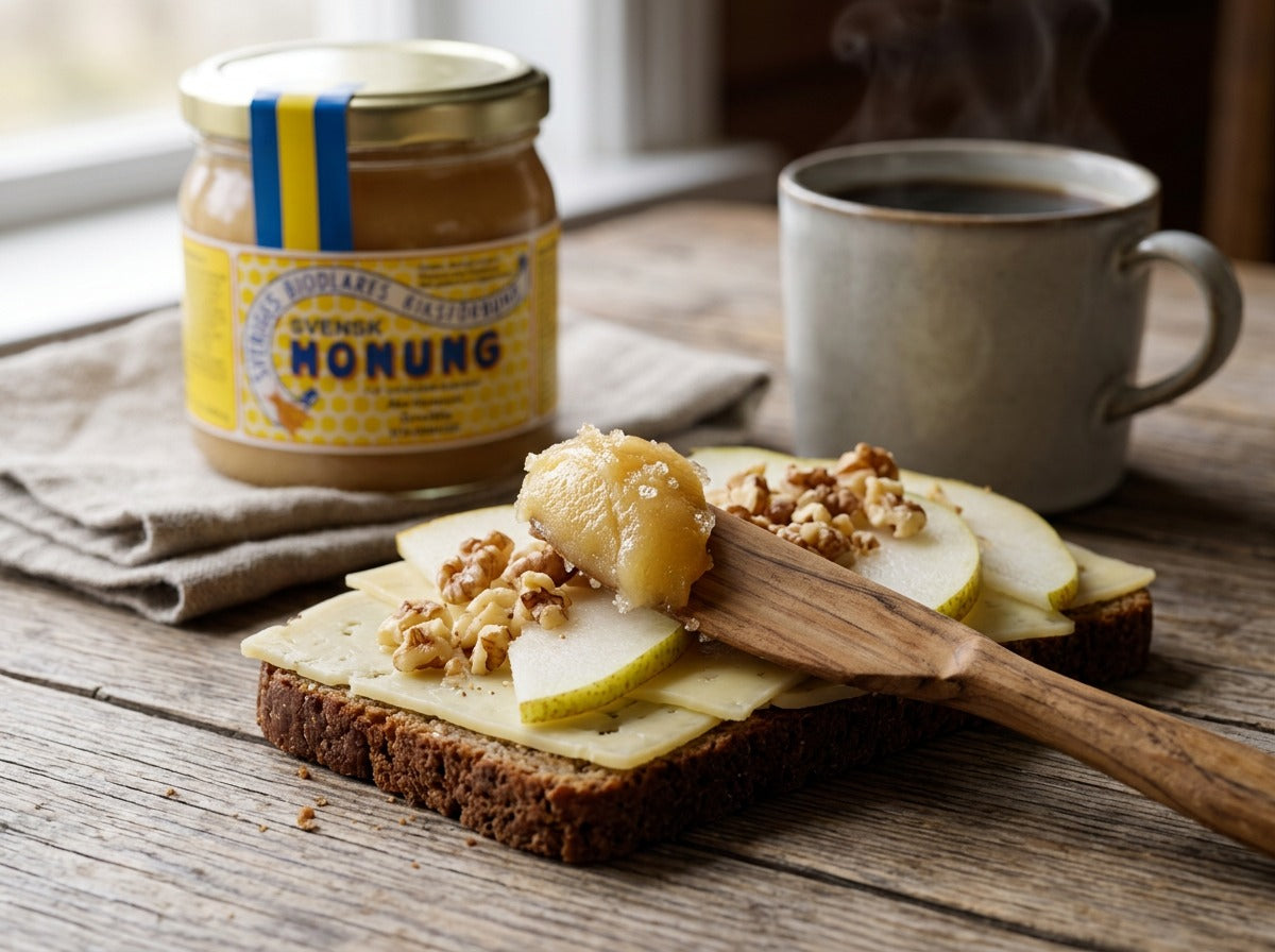 Swedish Organic Honey 500g (17.6 oz) – Award-Winning Raw Local Honey from Markaryd, Sweden in kitchen