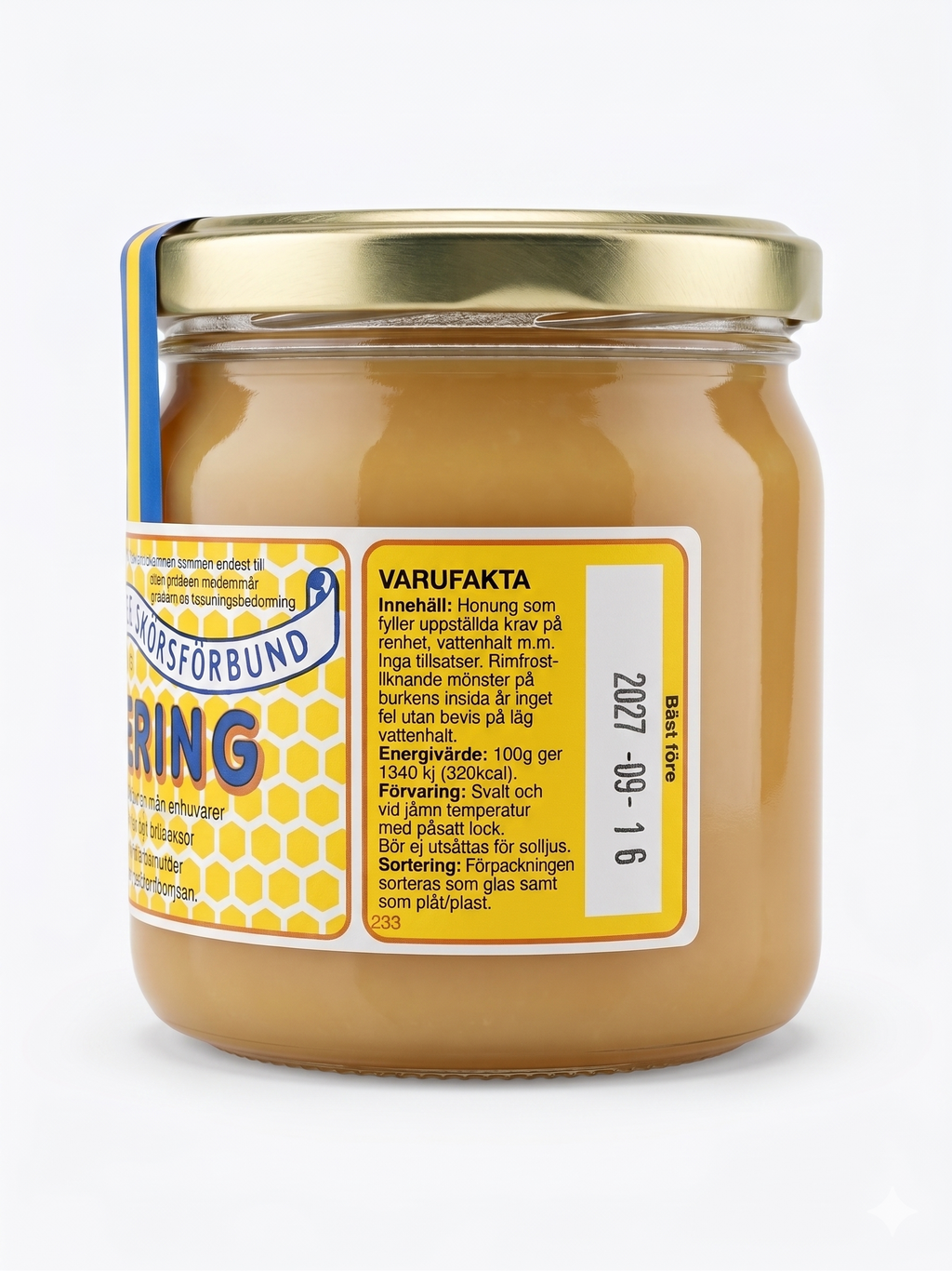 Swedish Organic Honey 500g (17.6 oz) – Award-Winning Raw Local Honey from Markaryd, Sweden, side view