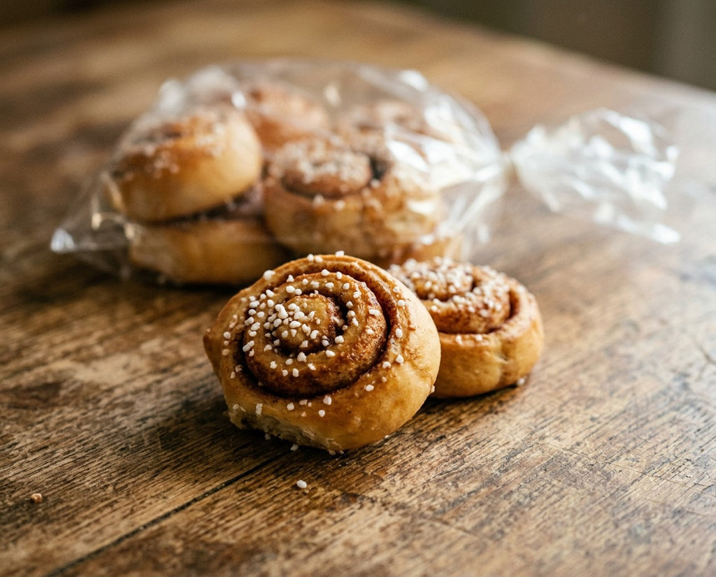 Urshultsbagarn Kanelsnäckor close-up showing soft cinnamon swirl texture – classic Swedish fika buns
