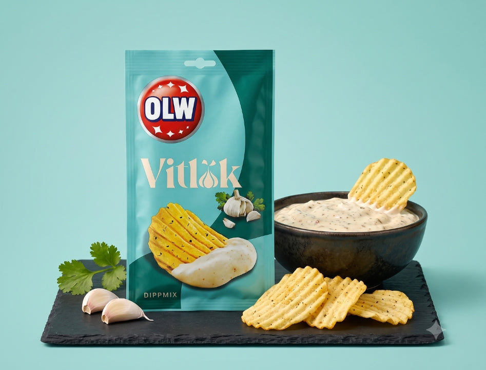 8 × OLW Dippmix Garlic (Vitlök) 24g (0.85 oz) – Authentic Swedish Garlic Dip Mix