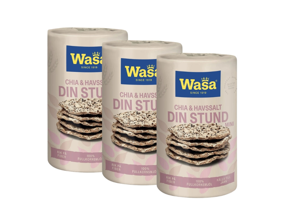 Wasa Din Stund Mini Chia & Havssalt 3 x 270g – Swedish Wholegrain Rye Crispbread with Chia Seeds and Sea Salt
