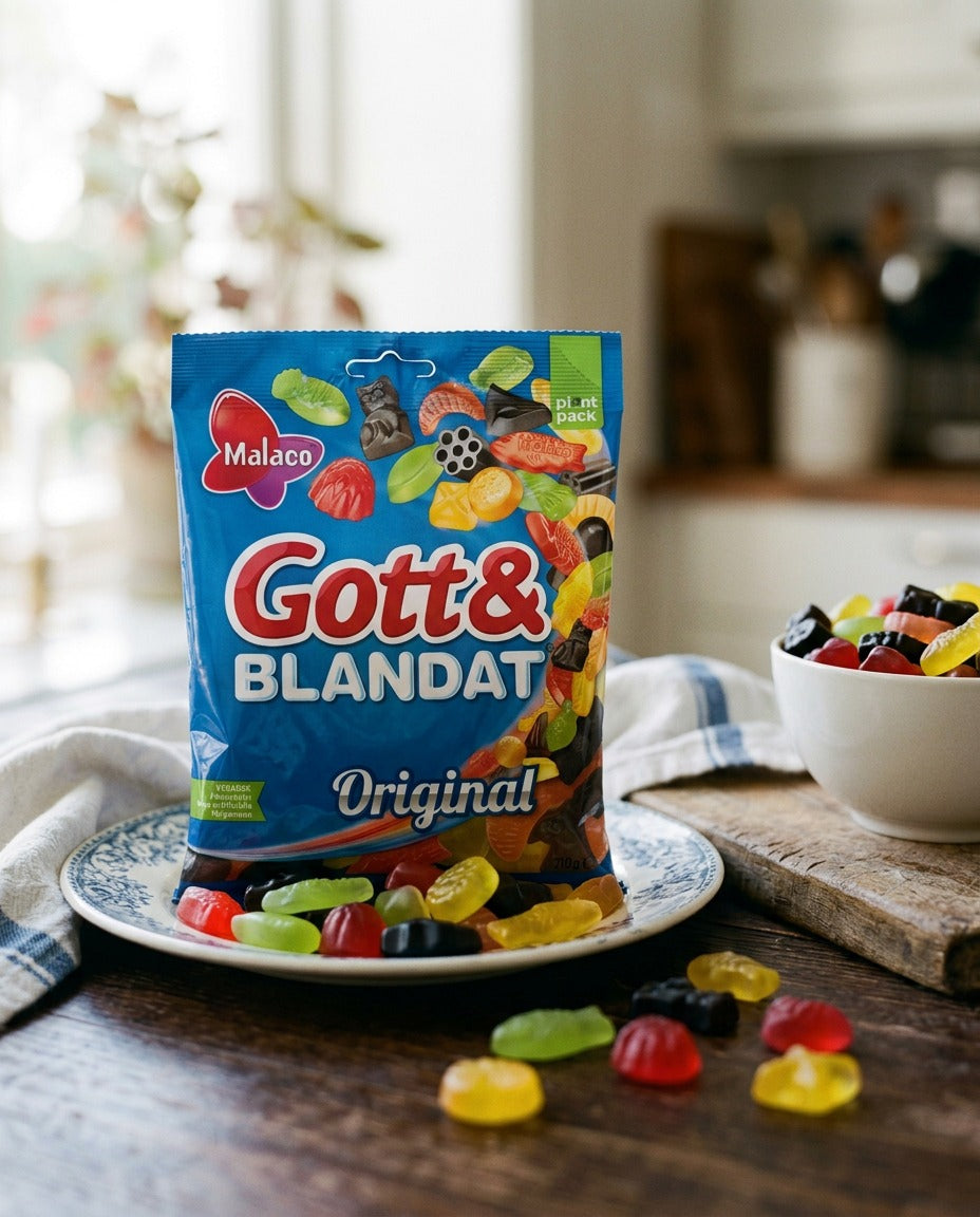 Malaco Gott & Blandat Original Candy 2 × 210g (2 × 7.41 oz) – Authentic Swedish Fruit & Licorice Gummies
