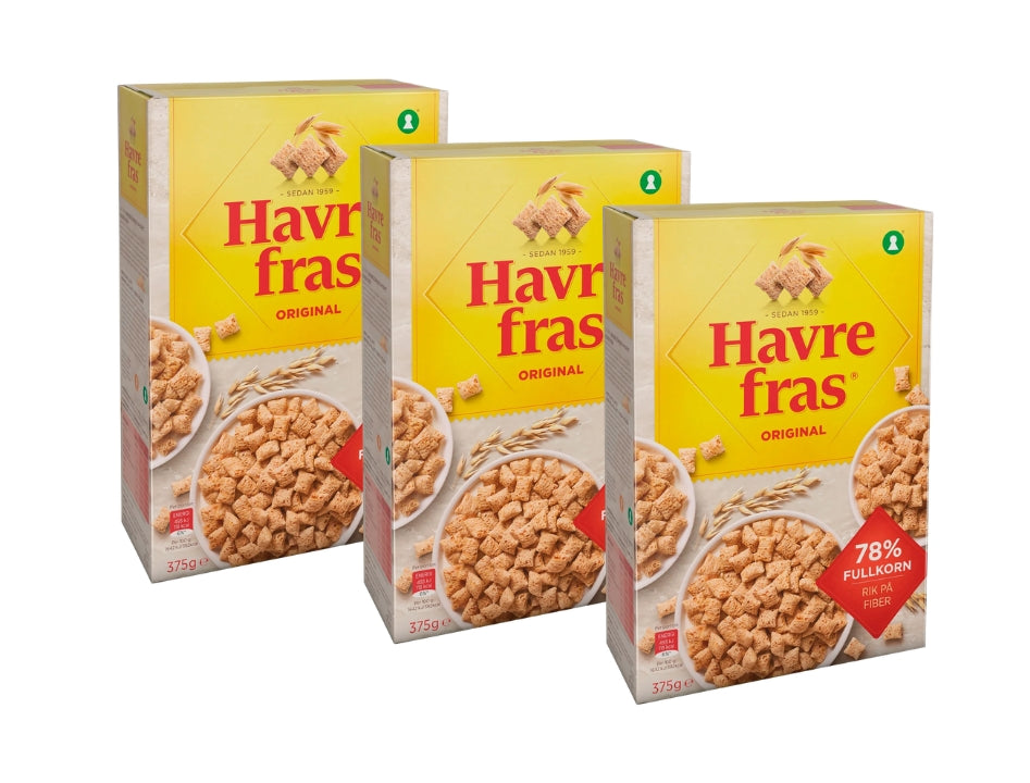 3 x Havrefras Original Oat Pillows Cereal 375g (13.23 oz) – Authentic Swedish Whole Grain Breakfast Cereal