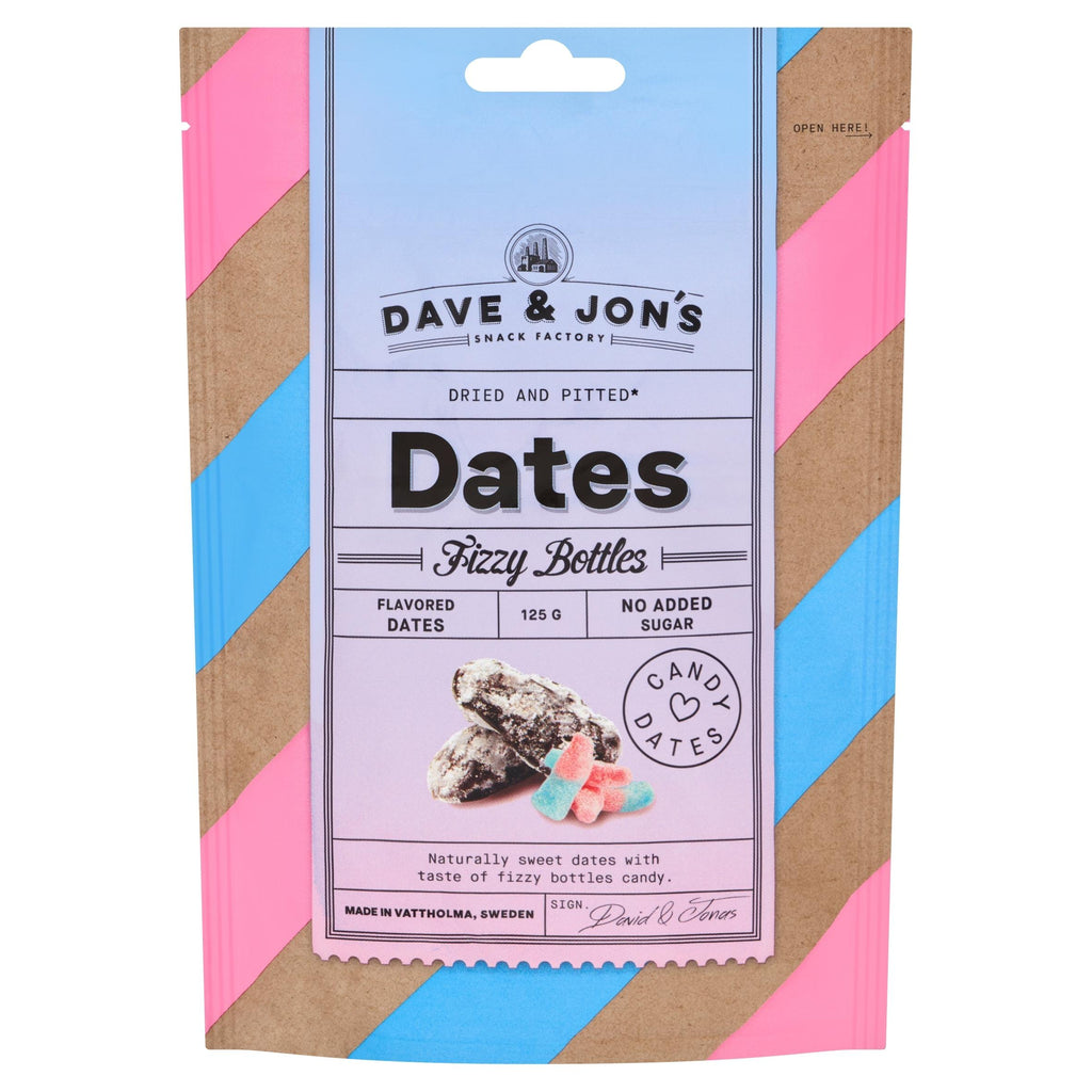 4 Pack Dave and Jons Dadlar Fizzy Bottles - Tangy & Sweet Fizzy Candy Dates (125g / 4.40oz)