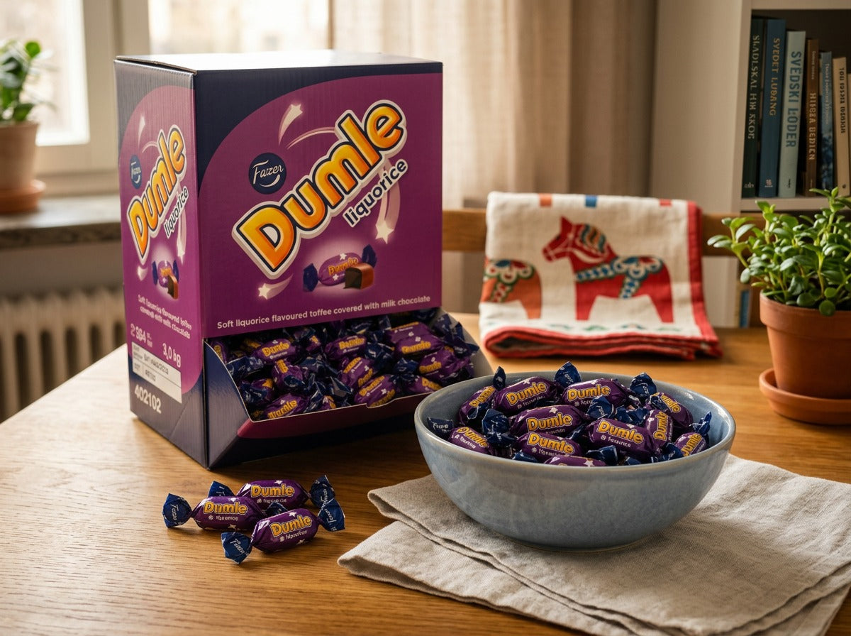 Fazer Dumle Liquorice 2kg (70.55 oz) – Finnish Milk Chocolate & Soft Caramel with Liquorice Flavor