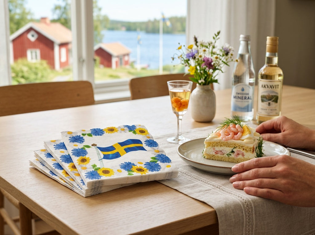 Swedish Summer Paper Napkins – 16-Pack | Swedish Flag Design for Midsummer, National Day & Graduation Celebrations