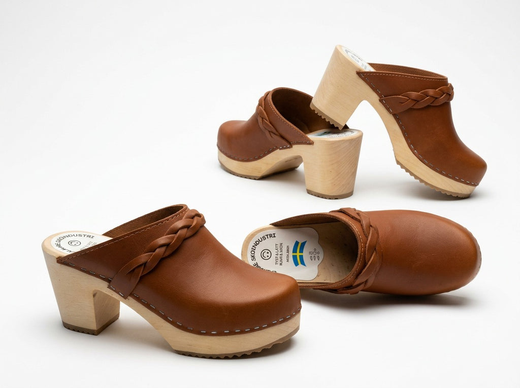 Calmare Christina High Swedish Wooden Clogs – Handmade in Sweden | Genuine Leather | 7cm High Heel