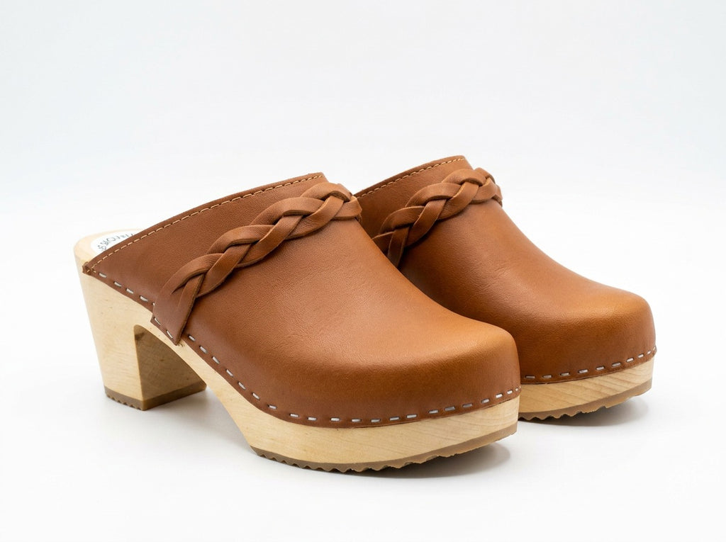 Calmare Christina High Swedish Wooden Clogs – Handmade in Sweden | Genuine Leather | 7cm High Heel