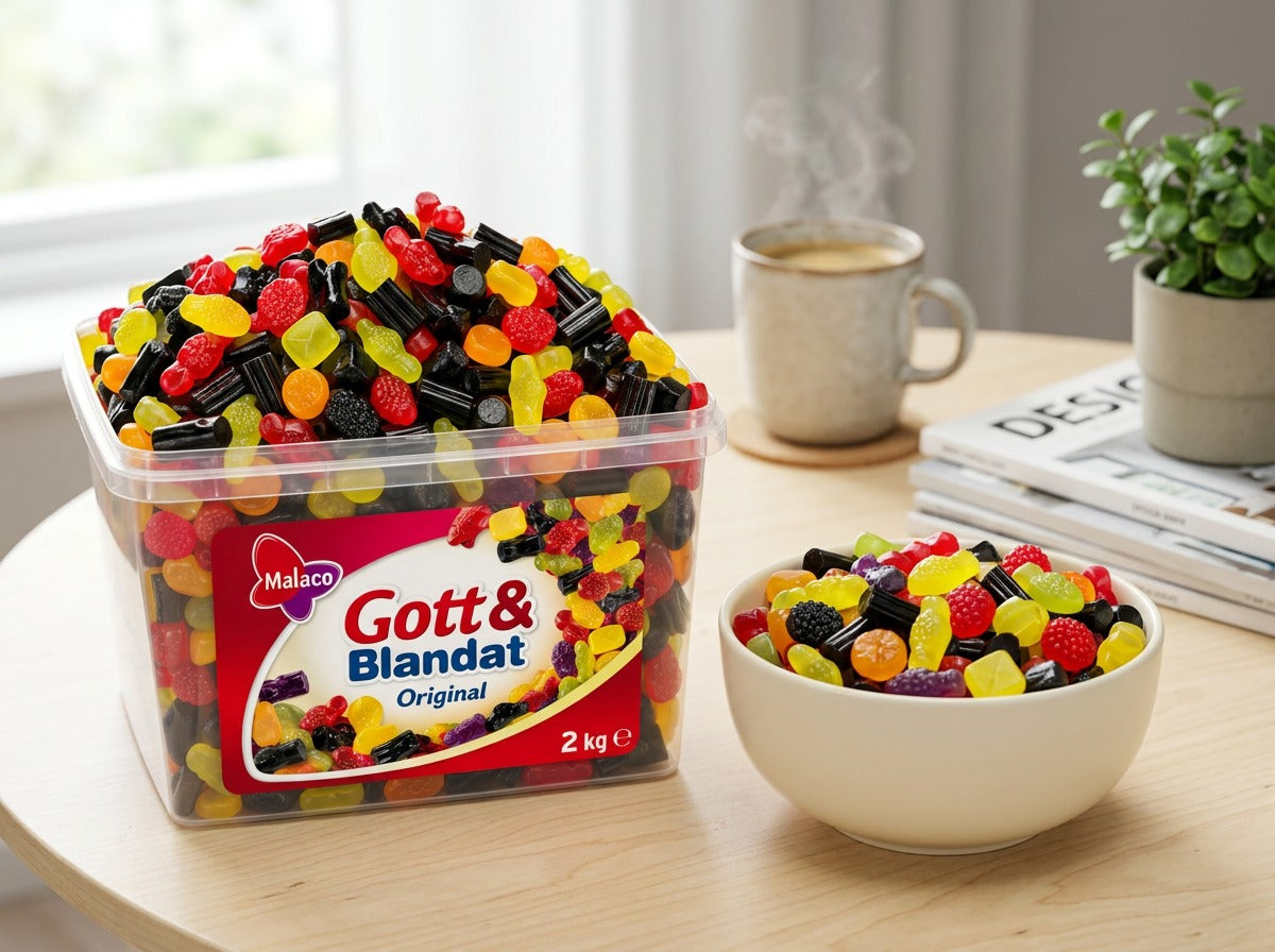 Malaco Gott & Blandat Original Candy 2kg (70.55 oz) – Authentic Swedish Fruit & Licorice Gummies Bulk Tub