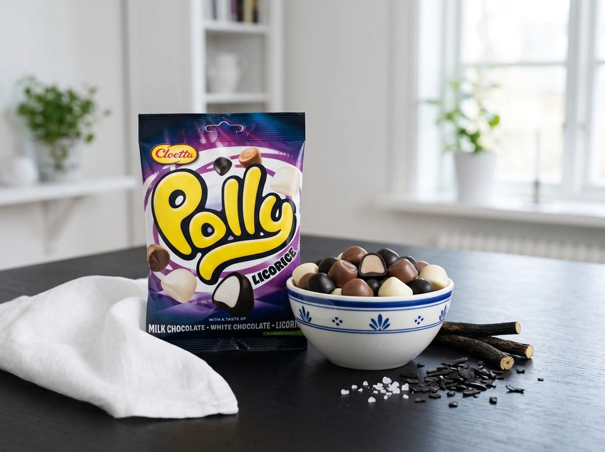 Cloetta Polly Licorice 4 × 150g (4 × 5.29 oz) – Authentic Swedish Chocolate-Coated Licorice Candy