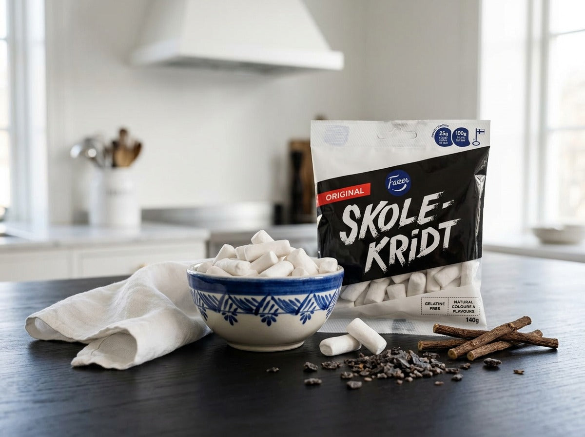 Fazer Skolkritor 140g (4.94 oz) – Authentic Swedish Liquorice Candy with Peppermint Filling